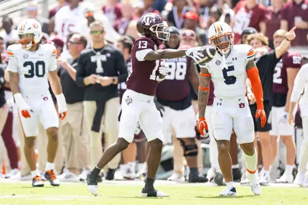 COLLEGE STATION, TX - September 23, 2023 - Wide receiver Micah Tease #13 of the Texas A&M Aggies during the game between the Auburn Tigers and the Texas A&M Aggies at Kyle Field in College Station, TX. Photo By Aiden Shertzer/Texas A&M Athletics