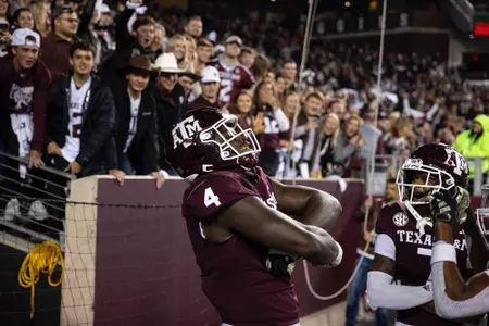 COLLEGE STATION, TX - November 11, 2023 - Defensive lineman Shemar Stewart #4 of the Texas A&M Aggies during the game between the Mississippi St. Bulldogs and the Texas A&M Aggies at Kyle Field in College Station, TX. Photo By Jonathan Taffet/Texas A&M Athletics
