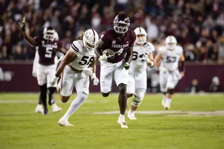 COLLEGE STATION, TX - November 11, 2023 - Defensive lineman Shemar Stewart #4 of the Texas A&M Aggies during the game between the Mississippi St. Bulldogs and the Texas A&M Aggies at Kyle Field in College Station, TX. Photo By Jonathan Taffet/Texas A&M Athletics