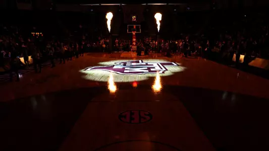COLLEGE STATION, TX - February 15, 2024 - GFX during the game between the Vanderbilt Commodores and the Texas A&M Aggies at Reed Arena in College Station, TX. Photo By Ethan Mito/Texas A&M Athletics