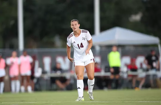 Kennedy Clark is ready to ball out wearing the all white kits in the Aggies' opener at Lamar