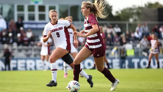 PENSACOLA, FL - October 31, 2023 - Midfielder Taylor Pounds #9 of the Texas A&M Aggies during the game between the South Carolina Gamecocks and the Texas A&M Aggies at Ashton Brosnaham Soccer Complex in Pensacola, FL. Photo By Ethan Mito/Texas A&M Athletics
