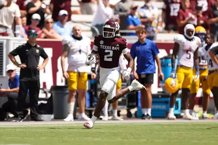 COLLEGE STATION, TX - September 07, 2024 - Defensive back Terry Bussey #2 of the Texas A&M Aggies during the game between the McNeese St. Cowboys and the Texas A&M Aggies at Kyle Field in College Station, TX. Photo By Evan Pilat/Texas A&M Athletics