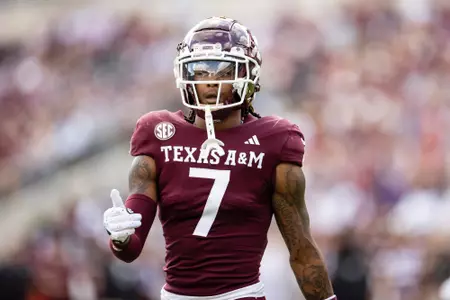 COLLEGE STATION, TX - November 18, 2023 - Defensive back Tyreek Chappell #7 of the Texas A&M Aggies during the game between the Abilene Christian Wildcats and the Texas A&M Aggies at Kyle Field in College Station, TX. Photo By Aiden Shertzer/Texas A&M Athletics