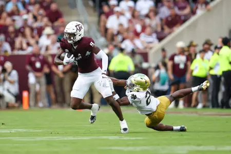 COLLEGE STATION, TX - August 31, 2024 - Wide receiver Jahdae Walker #9 of the Texas A&M Aggies during the Football game between the Notre Dame Fighting Irish and the Texas A&M Aggies at Kyle Field in College Station, TX. Photo By Craig Bisacre/Texas A&M Athletics