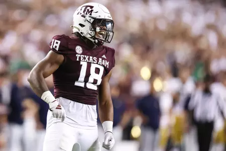 COLLEGE STATION, TX - August 31, 2024 - Defensive lineman Cashius Howell #18 of the Texas A&M Aggies during the Football game between the Notre Dame Fighting Irish and the Texas A&M Aggies at Kyle Field in College Station, TX. Photo By Craig Bisacre/Texas A&M Athletics