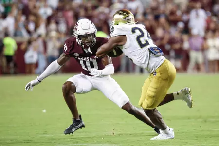 COLLEGE STATION, TX - August 31, 2024 - Defensive back Dezz Ricks #10 of the Texas A&M Aggies during the game between the Notre Dame Fighting Irish and the Texas A&M Aggies at Kyle Field in College Station, TX. Photo By Aiden Shertzer/Texas A&M Athletics
