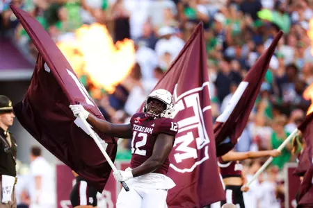 COLLEGE STATION, TX - August 31, 2024 - Defensive lineman Nana Boadi-Owusu #12 of the Texas A&M Aggies during the game between the Notre Dame Fighting Irish and the Texas A&M Aggies at Kyle Field in College Station, TX. Photo By Ishika Samant/Texas A&M Athletics