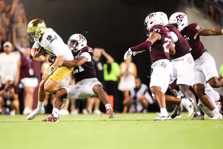COLLEGE STATION, TX - August 31, 2024 - Linebacker Taurean York #21 of the Texas A&M Aggies during the game between the Notre Dame Fighting Irish and the Texas A&M Aggies at Kyle Field in College Station, TX. Photo By Ishika Samant/Texas A&M Athletics