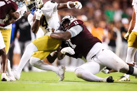 COLLEGE STATION, TX - August 31, 2024 - Defensive lineman Nic Scourton #11 of the Texas A&M Aggies during the game between the Notre Dame Fighting Irish and the Texas A&M Aggies at Kyle Field in College Station, TX. Photo By Ishika Samant/Texas A&M Athletics