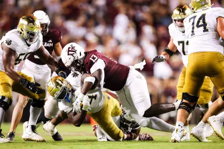 COLLEGE STATION, TX - August 31, 2024 - Defensive lineman DJ Hicks #13 of the Texas A&M Aggies during the game between the Notre Dame Fighting Irish and the Texas A&M Aggies at Kyle Field in College Station, TX. Photo By Ishika Samant/Texas A&M Athletics