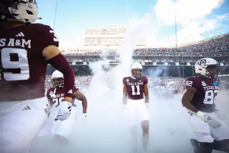 COLLEGE STATION, TX - August 31, 2024 - Wide receiver Jacob Bostick #11 of the Texas A&M Aggies during the game between the Notre Dame Fighting Irish and the Texas A&M Aggies at Kyle Field in College Station, TX. Photo By Rachel Mahan/Texas A&M Athletics