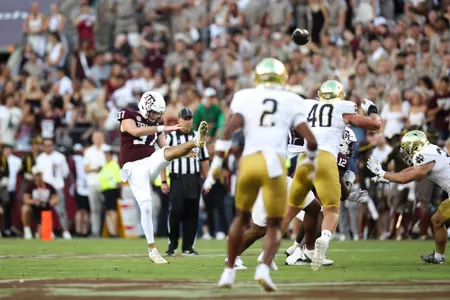 COLLEGE STATION, TX - August 31, 2024 - Punter Tyler White #37 of the Texas A&M Aggies during the game between the Notre Dame Fighting Irish and the Texas A&M Aggies at Kyle Field in College Station, TX. Photo By Wesley Bowers/Texas A&M Athletics