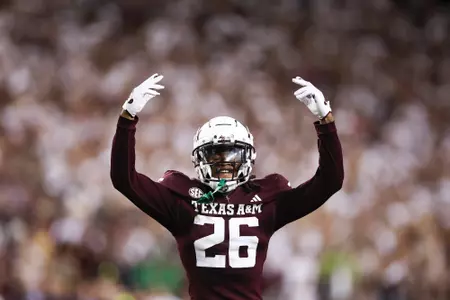 COLLEGE STATION, TX - August 31, 2024 - Defensive back Will Lee III #26 of the Texas A&M Aggies during the game between the Notre Dame Fighting Irish and the Texas A&M Aggies at Kyle Field in College Station, TX. Photo By Wesley Bowers/Texas A&M Athletics
