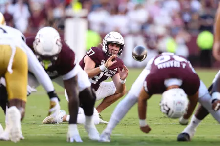 COLLEGE STATION, TX - August 31, 2024 - Punter Tyler White #37 of the Texas A&M Aggies during the game between the Notre Dame Fighting Irish and the Texas A&M Aggies at Kyle Field in College Station, TX. Photo By Evan Pilat/Texas A&M Athletics