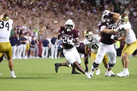COLLEGE STATION, TX - August 31, 2024 - Running back EJ Smith #22 of the Texas A&M Aggies during the game between the Notre Dame Fighting Irish and the Texas A&M Aggies at Kyle Field in College Station, TX. Photo By Evan Pilat/Texas A&M Athletics