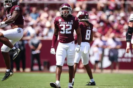 COLLEGE STATION, TX - September 07, 2024 - Linebacker Tristan Jernigan #32 of the Texas A&M Aggies during the game between the McNeese St. Cowboys and the Texas A&M Aggies at Kyle Field in College Station, TX. Photo By Julianne Shivers/Texas A&M Athletics