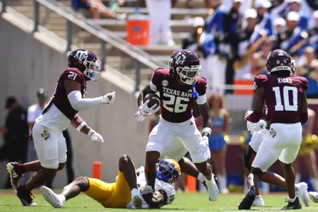 COLLEGE STATION, TX - September 07, 2024 - Defensive back Will Lee III #26 of the Texas A&M Aggies during the game between the McNeese St. Cowboys and the Texas A&M Aggies at Kyle Field in College Station, TX. Photo By Zoie Joslin/Texas A&M Athletics