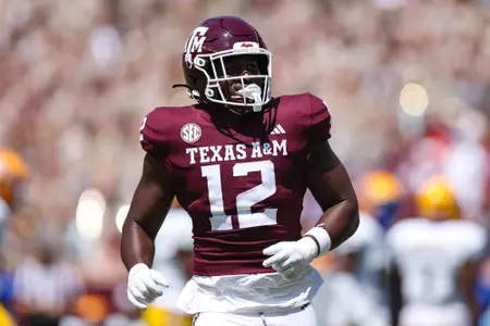 COLLEGE STATION, TX - September 07, 2024 - Defensive lineman Nana Boadi-Owusu #12 of the Texas A&M Aggies during the game between the McNeese St. Cowboys and the Texas A&M Aggies at Kyle Field in College Station, TX. Photo By Wesley Bowers/Texas A&M Athletics