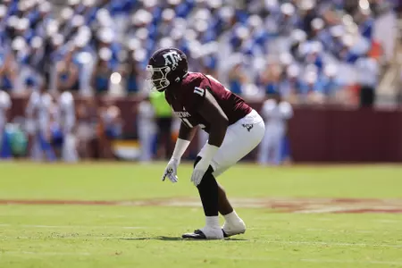 COLLEGE STATION, TX - September 07, 2024 - Defensive lineman Nic Scourton #11 of the Texas A&M Aggies during the game between the McNeese St. Cowboys and the Texas A&M Aggies at Kyle Field in College Station, TX. Photo By Evan Pilat/Texas A&M Athletics