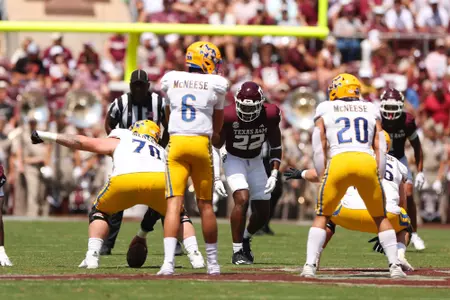 COLLEGE STATION, TX - September 07, 2024 - Linebacker Solomon DeShields #22 of the Texas A&M Aggies during the game between the McNeese St. Cowboys and the Texas A&M Aggies at Kyle Field in College Station, TX. Photo By Evan Pilat/Texas A&M Athletics