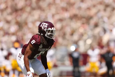 COLLEGE STATION, TX - September 07, 2024 - Defensive back Jaydon Hill #8 of the Texas A&M Aggies during the game between the McNeese St. Cowboys and the Texas A&M Aggies at Kyle Field in College Station, TX. Photo By Evan Pilat/Texas A&M Athletics