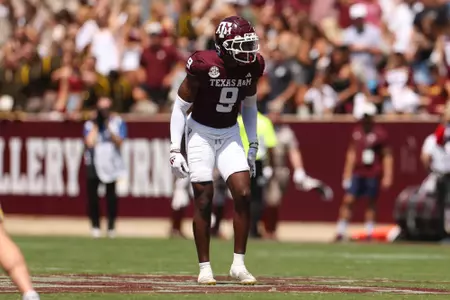 COLLEGE STATION, TX - September 07, 2024 - Defensive back Trey Jones III #9 of the Texas A&M Aggies during the game between the McNeese St. Cowboys and the Texas A&M Aggies at Kyle Field in College Station, TX. Photo By Evan Pilat/Texas A&M Athletics