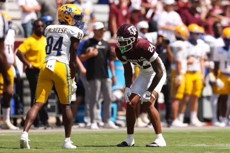 COLLEGE STATION, TX - September 07, 2024 - Defensive back Donovan Saunders #24 of the Texas A&M Aggies during the game between the McNeese St. Cowboys and the Texas A&M Aggies at Kyle Field in College Station, TX. Photo By Evan Pilat/Texas A&M Athletics