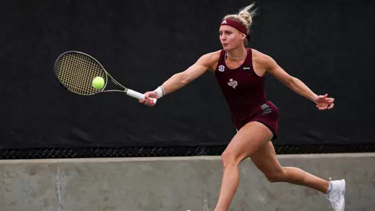 COLLEGE STATION, TX - March 22, 2024 - Daria Smetannikov of the Texas A&M Aggies during the game between the Vanderbilt Commodores and the Texas A&M Aggies at Mitchell Tennis Center in College Station, TX. Photo By Julianne Shivers/Texas A&M Athletics