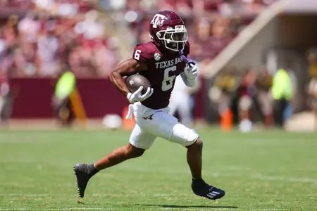 COLLEGE STATION, TX - September 07, 2024 - Wide receiver Cyrus Allen #6 of the Texas A&M Aggies during the game between the McNeese St. Cowboys and the Texas A&M Aggies at Kyle Field in College Station, TX. Photo By Wesley Bowers/Texas A&M Athletics