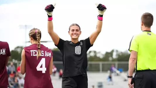 PENSACOLA, FL - October 31, 2023 - Goalkeeper Kenna Caldwell #0 of the Texas A&M Aggies during the game between the South Carolina Gamecocks and the Texas A&M Aggies at Ashton Brosnaham Soccer Complex in Pensacola, FL. Photo By Ethan Mito/Texas A&M Athletics
