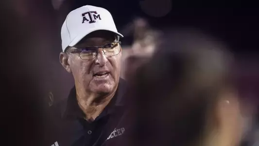 COLLEGE STATION, TX - August 24, 2024 - Head Coach G Guerrieri of the Texas A&M Aggies during the game between the Fairfield Stags and the Texas A&M Aggies at Ellis Field in College Station, TX. Photo By Ethan Mito/Texas A&M Athletics