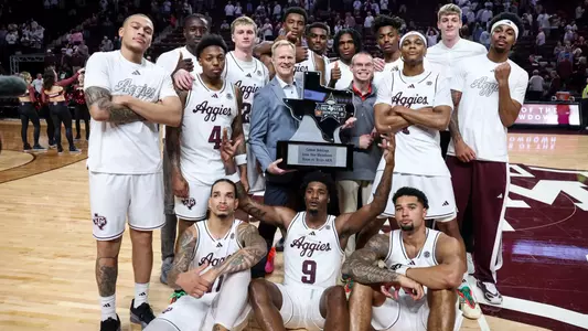COLLEGE STATION, TX - January 04, 2025 - The Texas A&M Aggies Men's Basketball Team during the game between the Texas Longhorns and the Texas A&M Aggies at Reed Arena in College Station, TX. Photo By Craig Bisacre/Texas A&M Athletics
