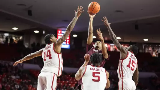 NORMAN, OK - January 08, 2025 - Guard Zhuric Phelps #1 of the Texas A&M Aggies during the game between the Oklahoma Sooners and the Texas A&M Aggies at Lloyd Noble Center in Norman, OK. Photo By Craig Bisacre