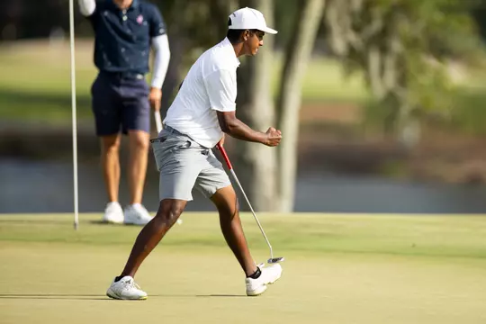 ST. SIMONS ISLAND, GA - April 22, 2023 - Vishnu Sadagopan of the Texas A&M Aggies during the game between the Florida Gators and the Texas A&M Aggies during the SEC Men?s Golf Championship Semifinals at Sea Island Seaside Course in St. Simons Island, GA. Photo By Ethan Mito/Texas A&M Athletics