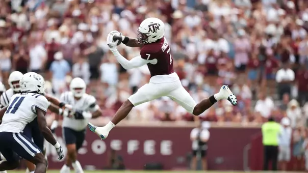 COLLEGE STATION, TX - September 06, 2025 - Wide receiver KC Concepcion #7 of the Texas A&M Aggies during the game between the Utah State Aggies and the Texas A&M Aggies at Kyle Field in College Station, TX. Photo By Mattie Taylor/Texas A&M Athletics