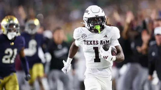 NOTRE DAME, IN - September 13, 2025 - Wide receiver Mario Craver #1 of the Texas A&M Aggies during the game between the Notre Dame Fighting Irish and the Texas A&M Aggies at Notre Dame Stadium in Notre Dame, IN. Photo By Evan Pilat