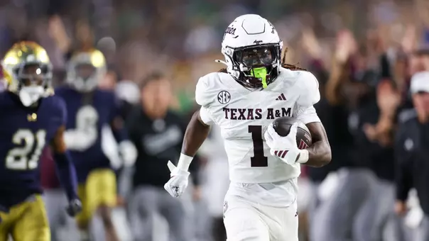 NOTRE DAME, IN - September 13, 2025 - Wide receiver Mario Craver #1 of the Texas A&M Aggies during the game between the Notre Dame Fighting Irish and the Texas A&M Aggies at Notre Dame Stadium in Notre Dame, IN. Photo By Evan Pilat