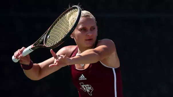 COLLEGE STATION, TX - April 13, 2025 - Daria Smetannikov of the Texas A&M Aggies during the game between the Georgia Bulldogs and the Texas A&M Aggies at Mitchell Tennis Center in College Station, TX. Photo By Julianne Shivers/Texas A&M Athletics