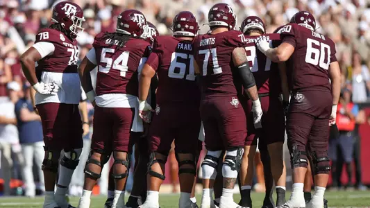 COLLEGE STATION, TX - September 27, 2025 - The Texas A&M Aggies Football Team during the game between the Auburn Tigers and the Texas A&M Aggies at Kyle Field in College Station, TX. Photo By Micah Richter/Texas A&M Athletics