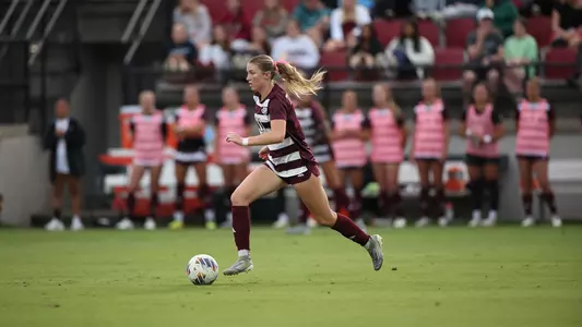 Riley Crooks charges off the backline in the Aggies' 0-0 draw at South Carolina