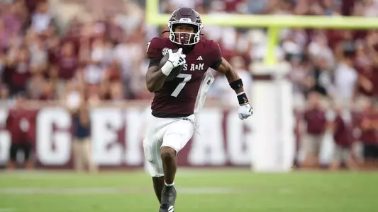 COLLEGE STATION, TX - August 30, 2025 - KC Concepcion #7 of the Texas A&M Aggies during the game between the UT San Antonio Roadrunners and the Texas A&M Aggies at Kyle Field in College Station, TX. Photo By Sydney Stevenson/Texas A&M Athletics
