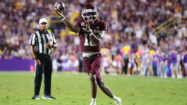 BATON ROUGE, LA - October 25, 2025 - Quarterback Marcel Reed #10 of the Texas A&M Aggies during the game between the LSU Tigers and the Texas A&M Aggies at Tiger Stadium in Baton Rouge, LA. Photo By Evan Pilat