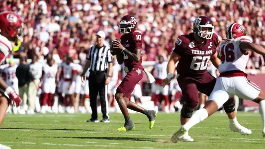 COLLEGE STATION, TX - November 15, 2025 - Quarterback Marcel Reed #10 of the Texas A&M Aggies during the game between the South Carolina Gamecocks and the Texas A&M Aggies at Kyle Field in College Station, TX. Photo By Texas A&M Athletics/Texas A&M Athletics