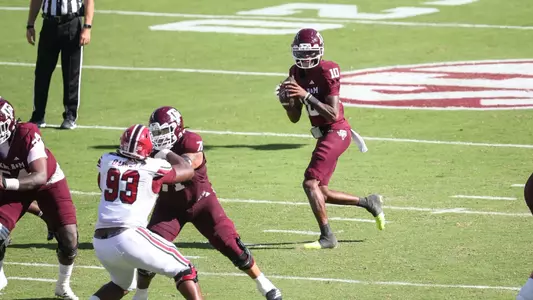 COLLEGE STATION, TX - November 15, 2025 - Quarterback Marcel Reed #10 of the Texas A&M Aggies during the game between the South Carolina Gamecocks and the Texas A&M Aggies at Kyle Field in College Station, TX. Photo By Micah Richter/Texas A&M Athletics