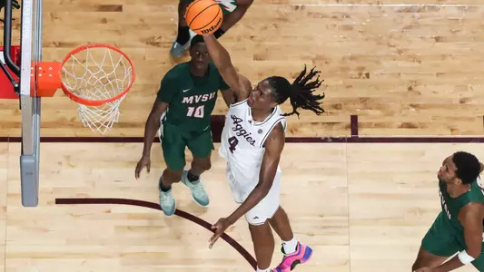 COLLEGE STATION, TX - November 25, 2025 - Forward Jamie Vinson #4 of the Texas A&M Aggies during the game between the Mississippi Valley State Delta Devils and the Texas A&M Aggies at Reed Arena in College Station, TX. Photo By Ethan Mito/Texas A&M Athletics