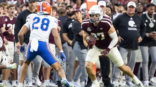 COLLEGE STATION, TX - October 11, 2025 - Tight end Nate Boerkircher #87 of the Texas A&M Aggies during the game between the Florida Gators and the Texas A&M Aggies at Kyle Field in College Station, TX. Photo By Ethan Mito/Texas A&M Athletics