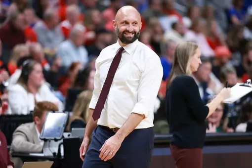 Kansas City, Missouri - December 18, 2025 - Head Coach Jamie Morrison of the Texas A&M Aggies during the game between the Pittsburgh Panthers and the Texas A&M Aggies at T-Mobile Center in Kansas City, Missouri. Photo By Evan Pilat