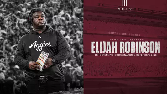 Texas A&M head coach Mike Elko announced Monday the hiring of Elijah Robinson as the Aggies’ co-defensive coordinator and defensive line coach.