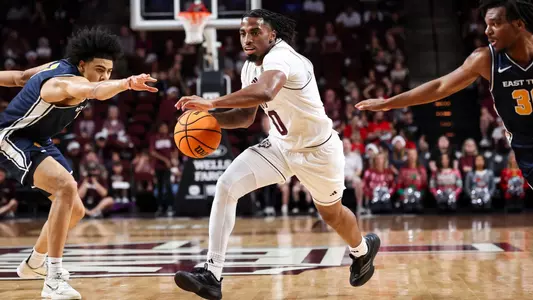 Marcus Hill driving the lane against East Texas A&M